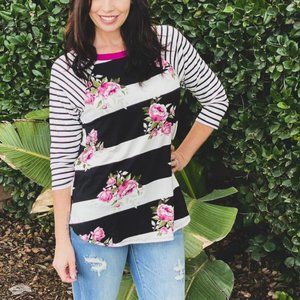 NWT Floral & Stripes Raglan Tee